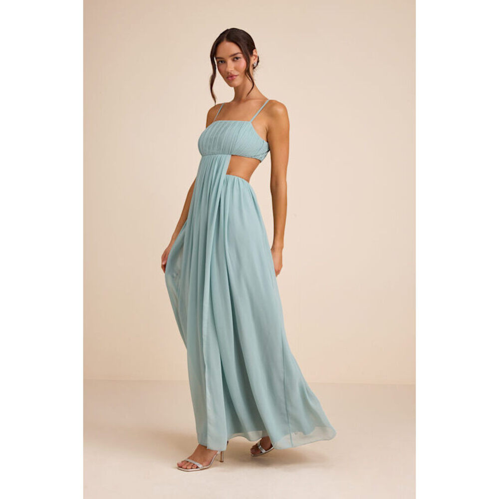 Lulus Adara Light Blue Pleated Cutout Maxi Dress - Size XS